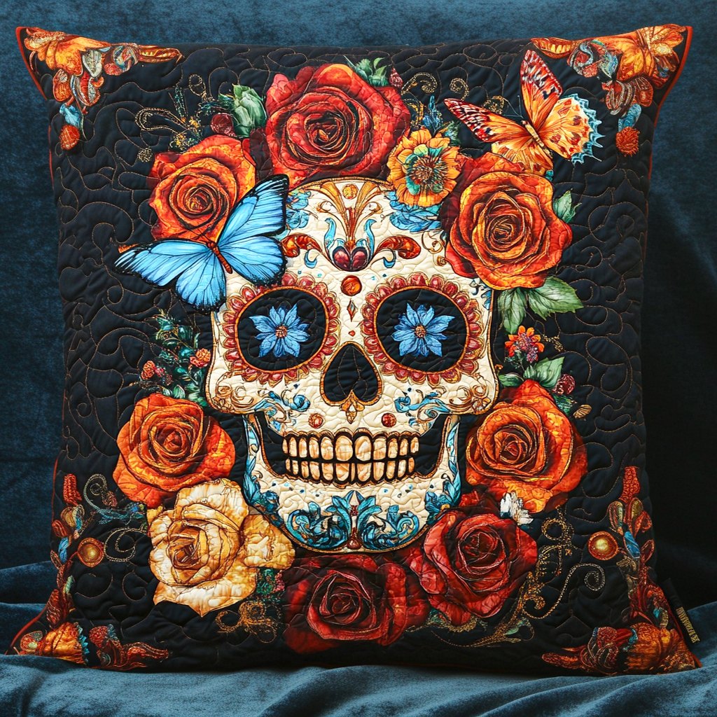 Butterfly Skull Bloom Quilted Cushion Cover printed cushion cover