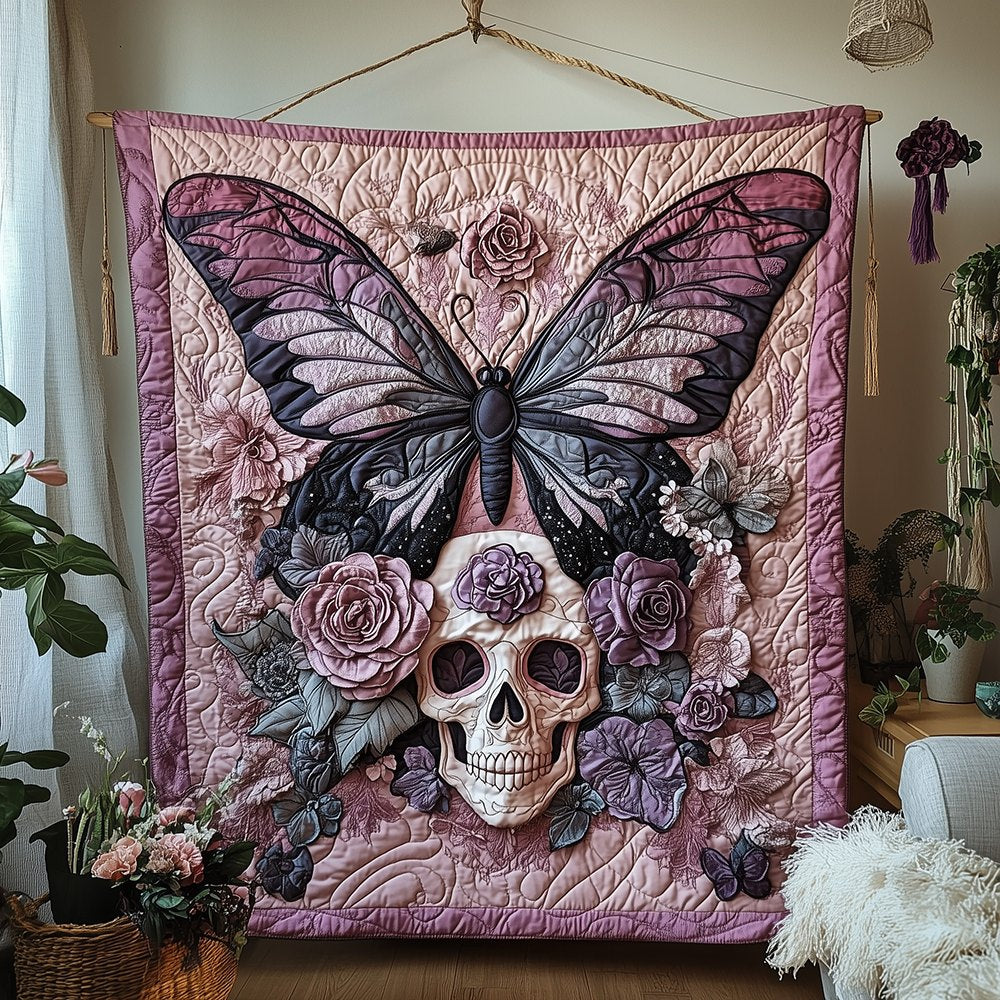Butterfly Skull Quilted Blanket printed blanket