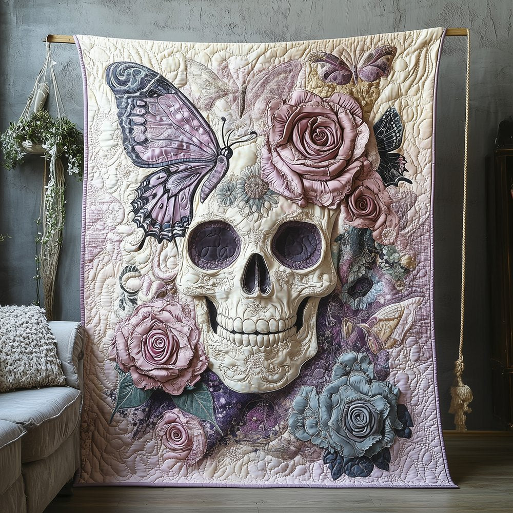 Butterfly Skull Quilted Blanket printed blanket