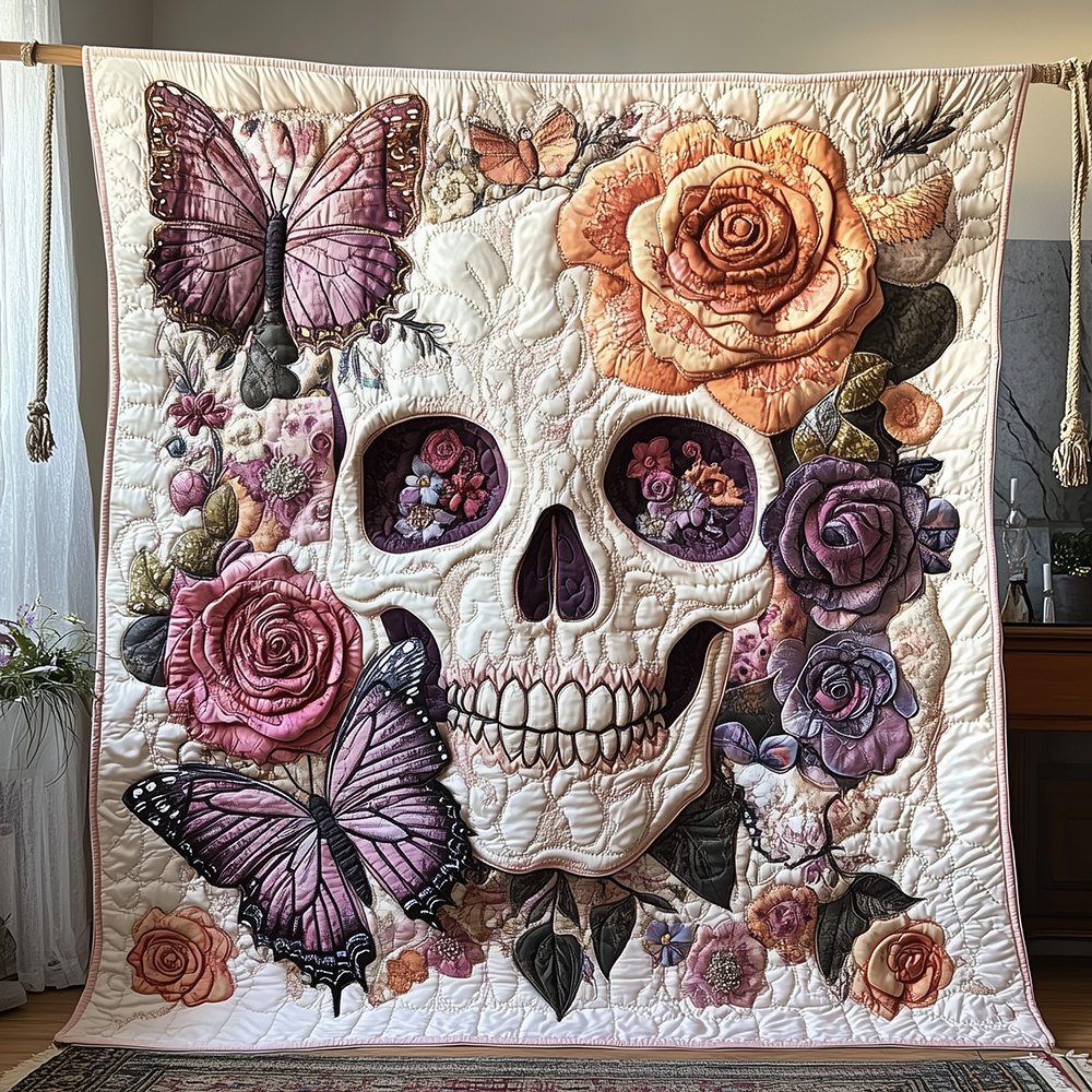 Butterfly Skull Quilted Blanket printed blanket