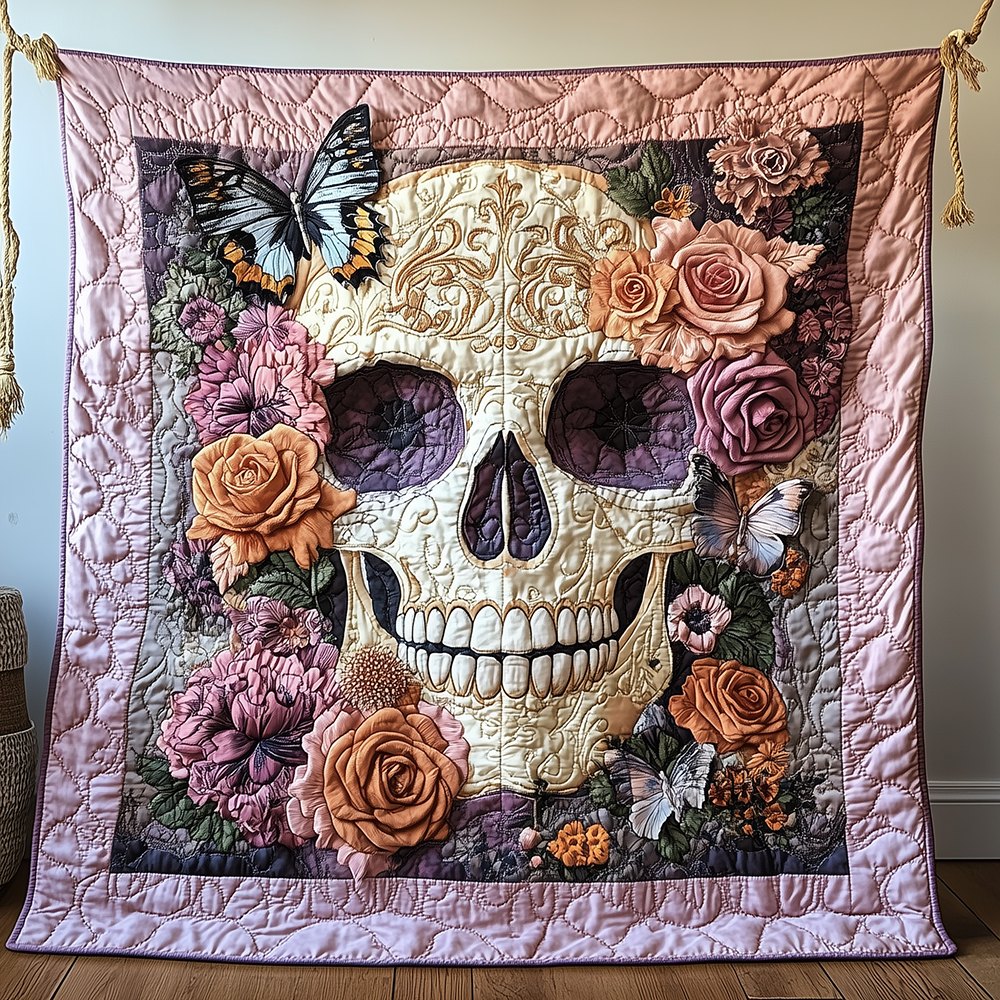 Butterfly Skull Quilted Blanket printed blanket