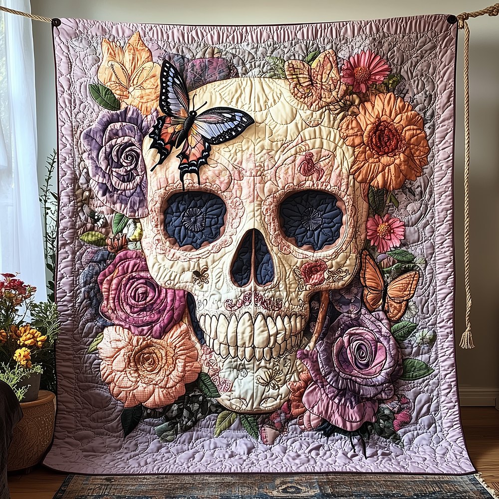 Butterfly Skull Quilted Blanket printed blanket