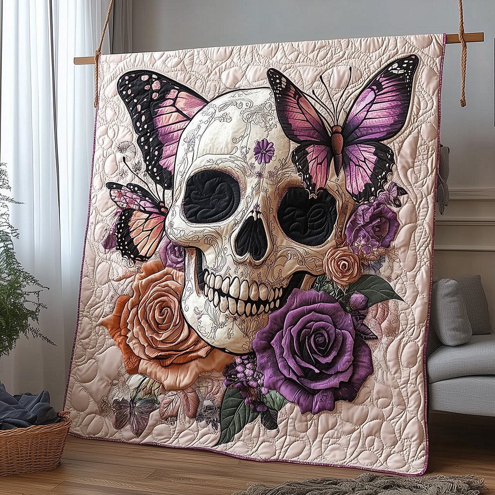 Butterfly Skull Quilted Blanket printed blanket
