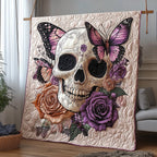 Butterfly Skull Quilted Blanket printed blanket