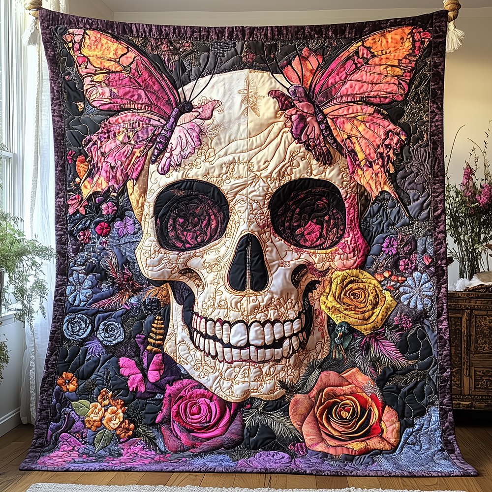 Butterfly Skull Quilted Blanket printed blanket
