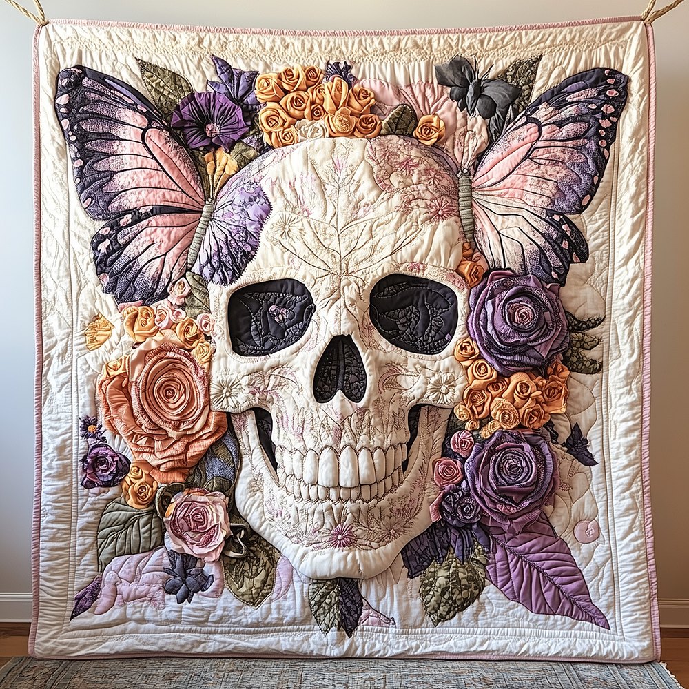 Butterfly Skull Quilted Blanket printed blanket