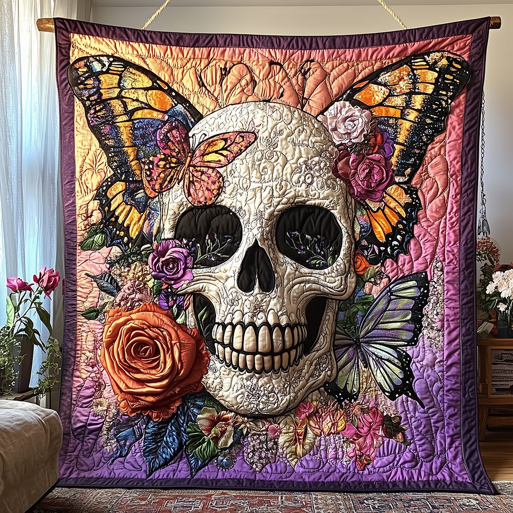 Butterfly Skull Quilted Blanket printed blanket