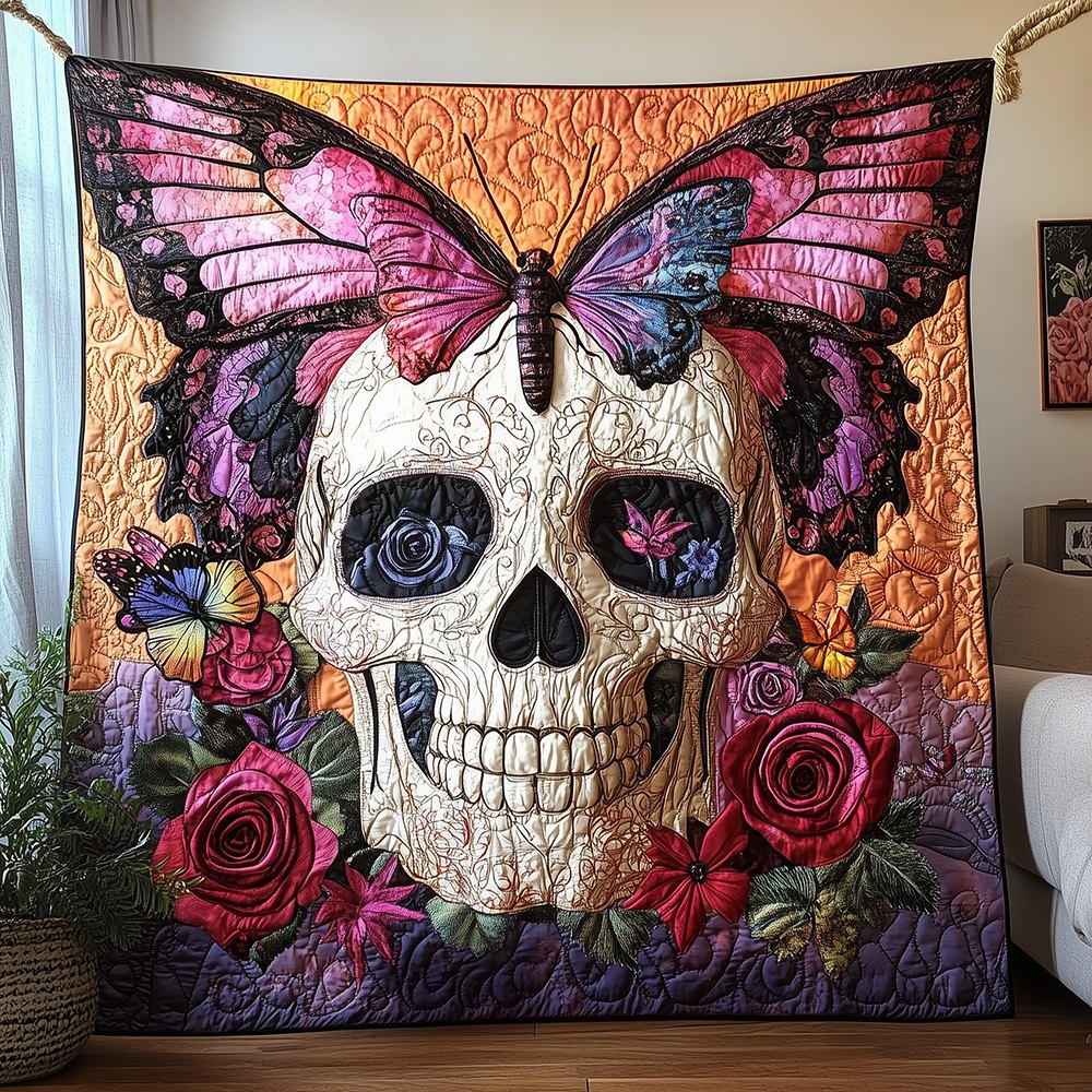 Butterfly Skull Quilted Blanket printed blanket