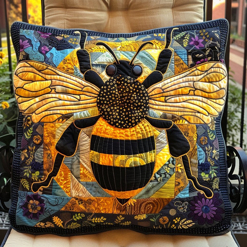 Buzzing Bee Elegance Quilted Cushion Cover printed cushion cover
