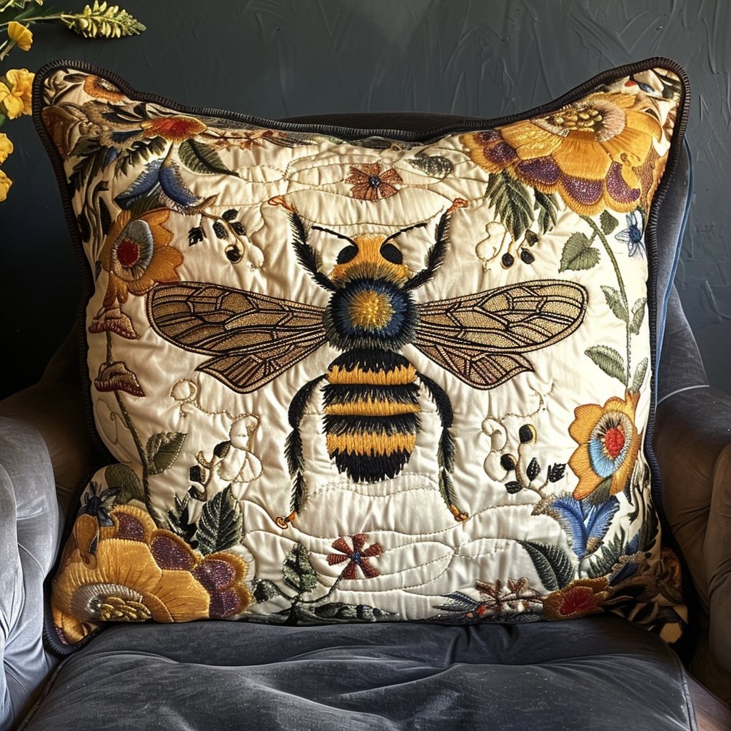 Buzzworthy Bee Quilted Cushion Cover printed cushion cover