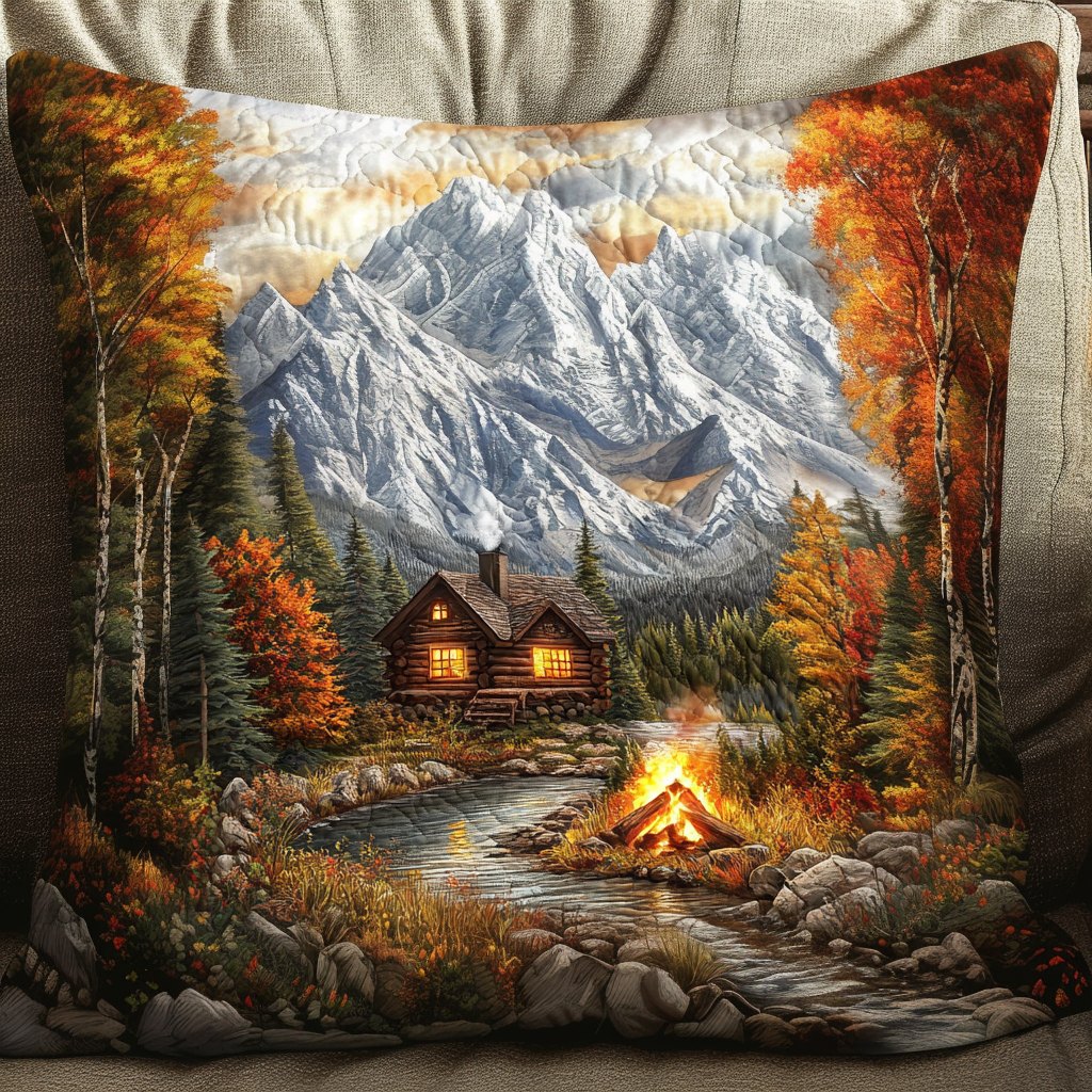 Cabin Camfire Mountains Quilted Cushion Cover printed cushion cover
