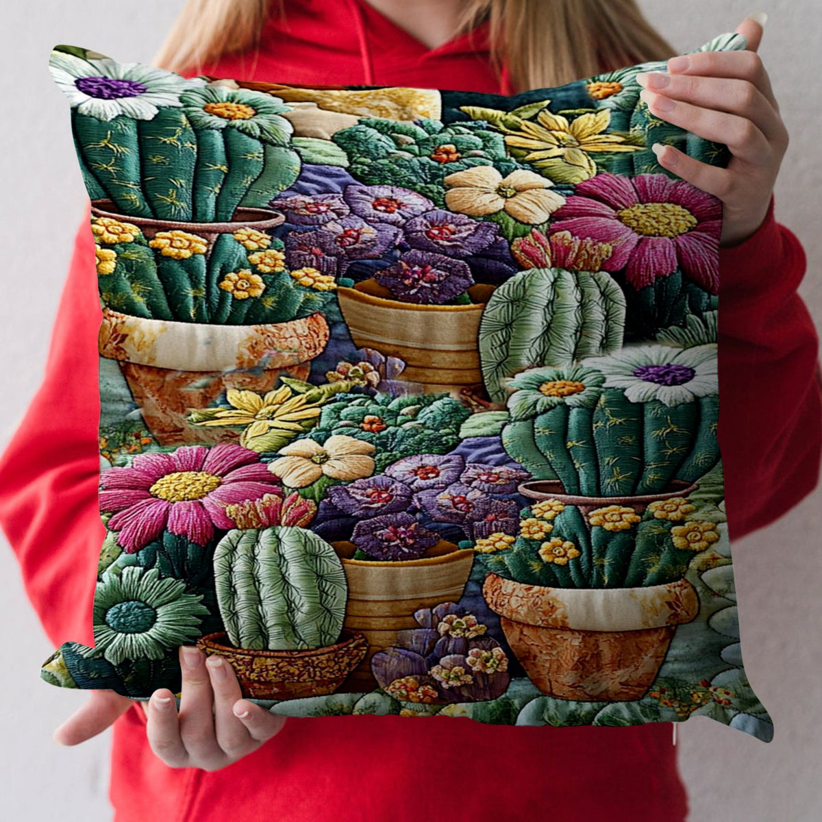 Cactus Blooom Quilted Cushion Cover printed cushion cover