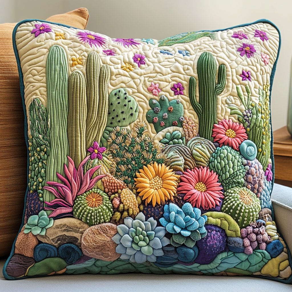 Cactus Charm Quilted Cushion Cover printed cushion cover