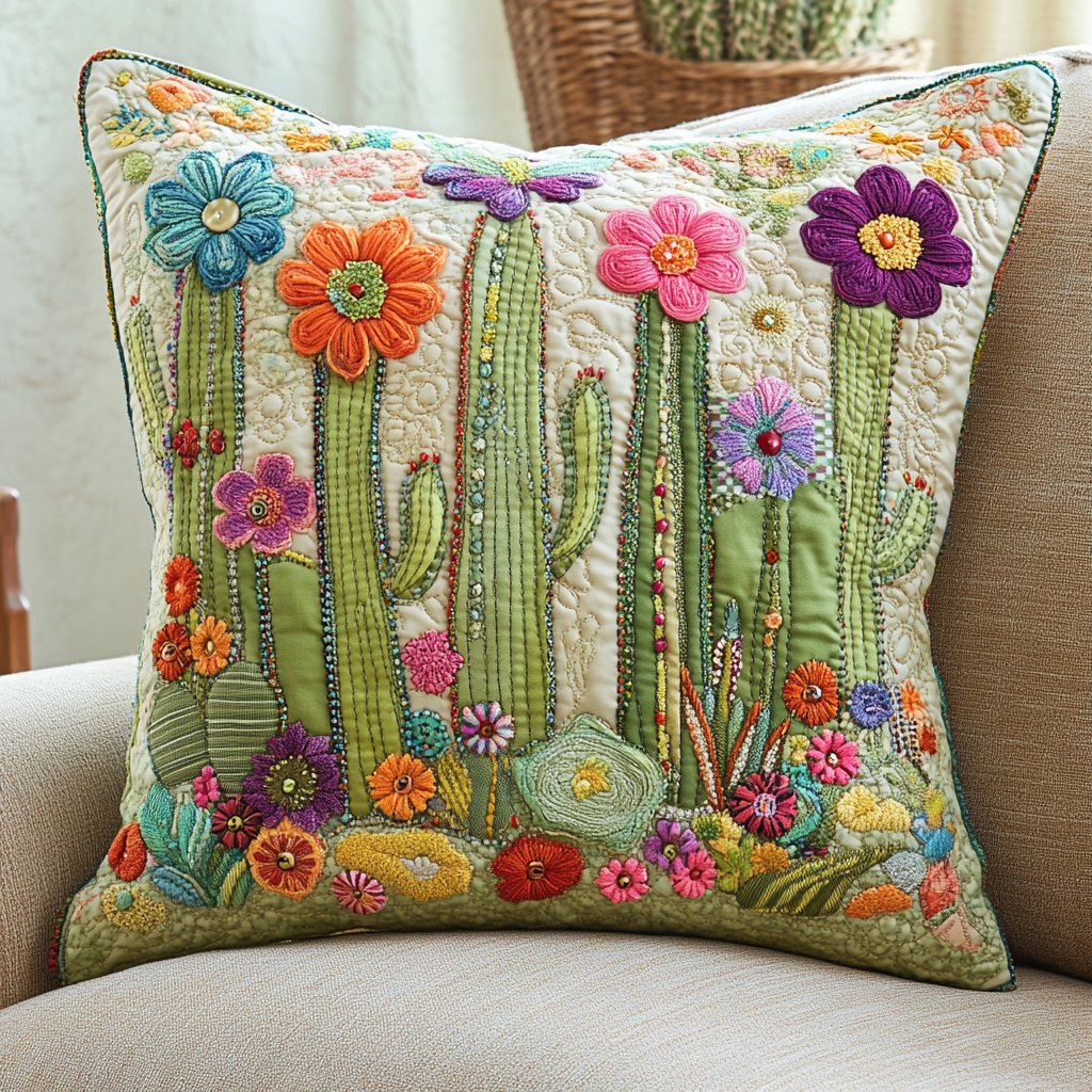 Cactus Charm Quilted Cushion Cover printed cushion cover