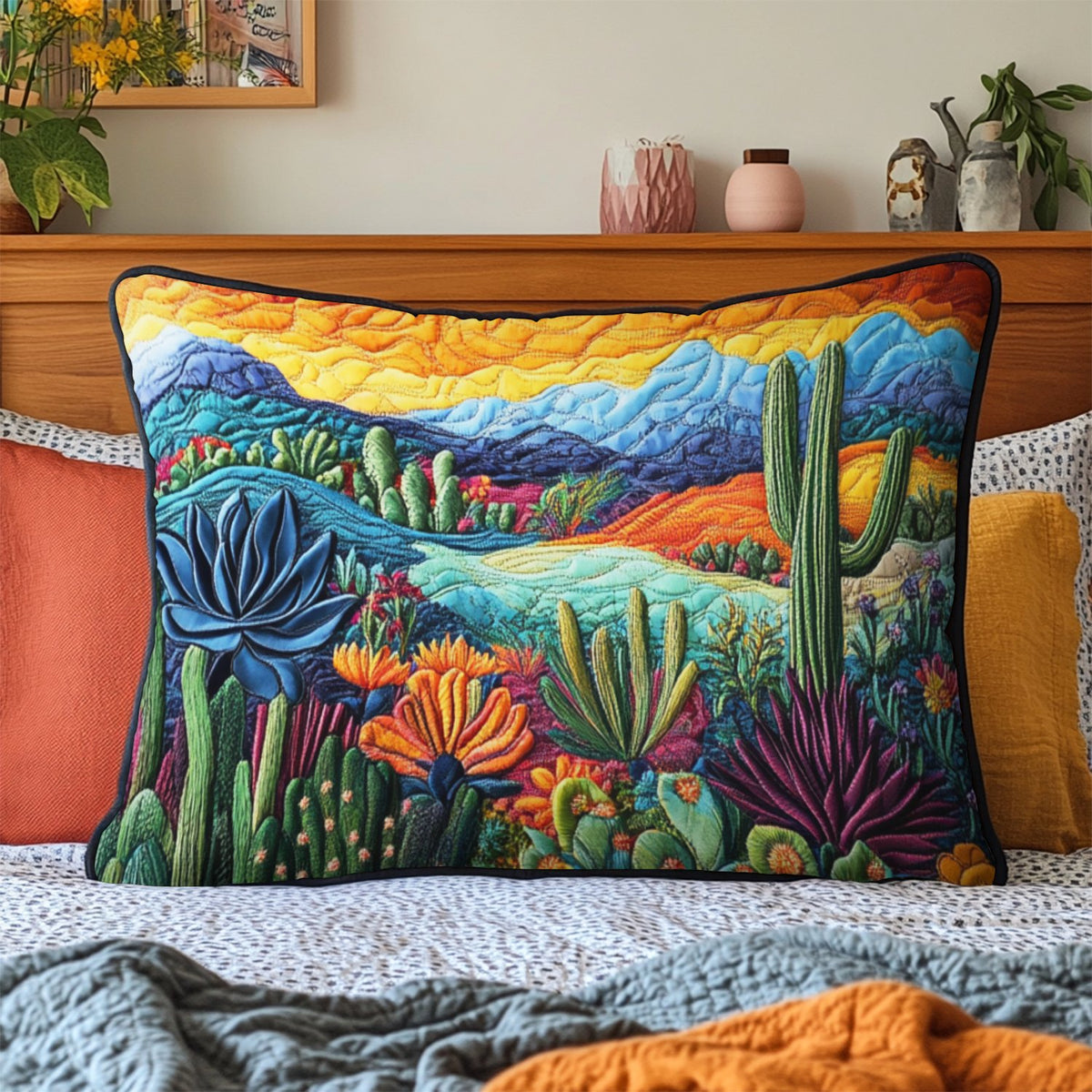 Cactus Comfort Quilted Bedding Cushion Cover printed cushion cover