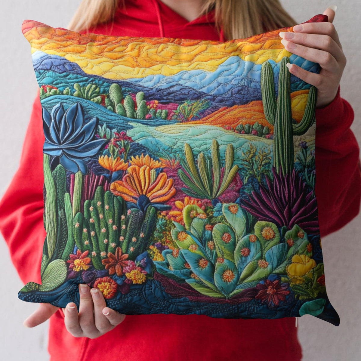 Cactus Comfort Quilted Cushion Cover printed cushion cover