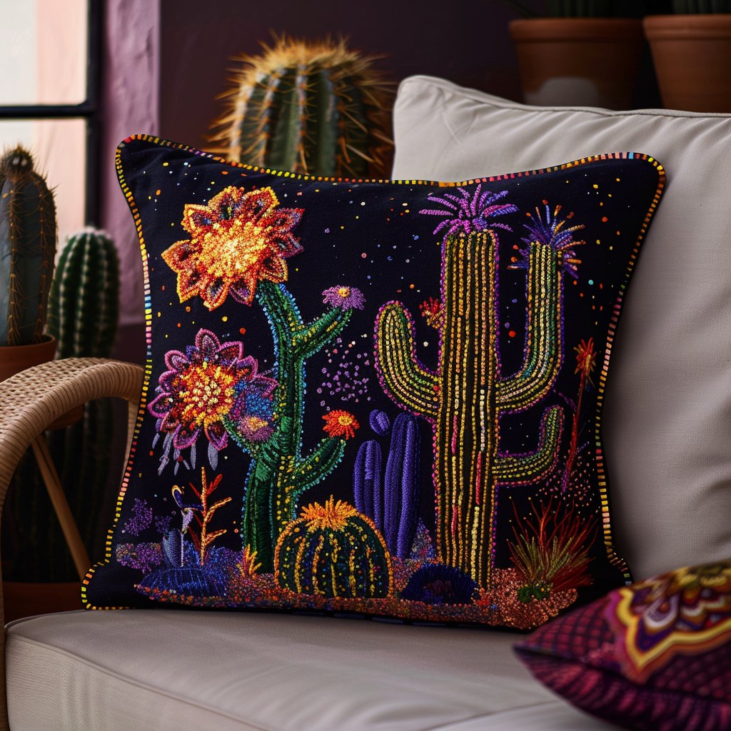 Cactus Dreamscape Quilted Cushion Cover printed cushion cover