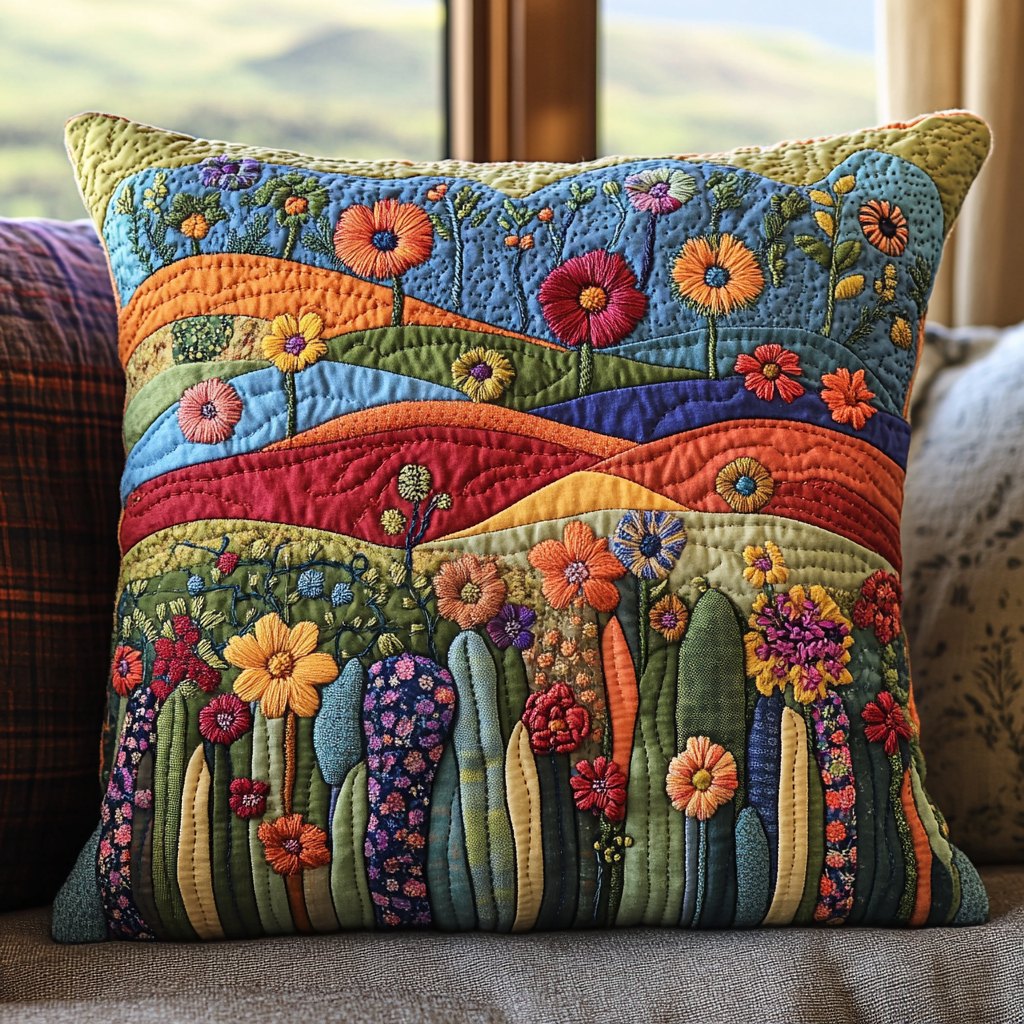 Cactus Field Quilted Cushion Cover printed cushion cover