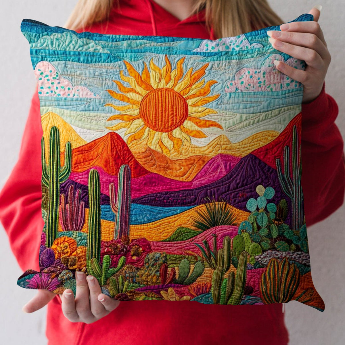 Cactus Glow Quilted Cushion Cover printed cushion cover