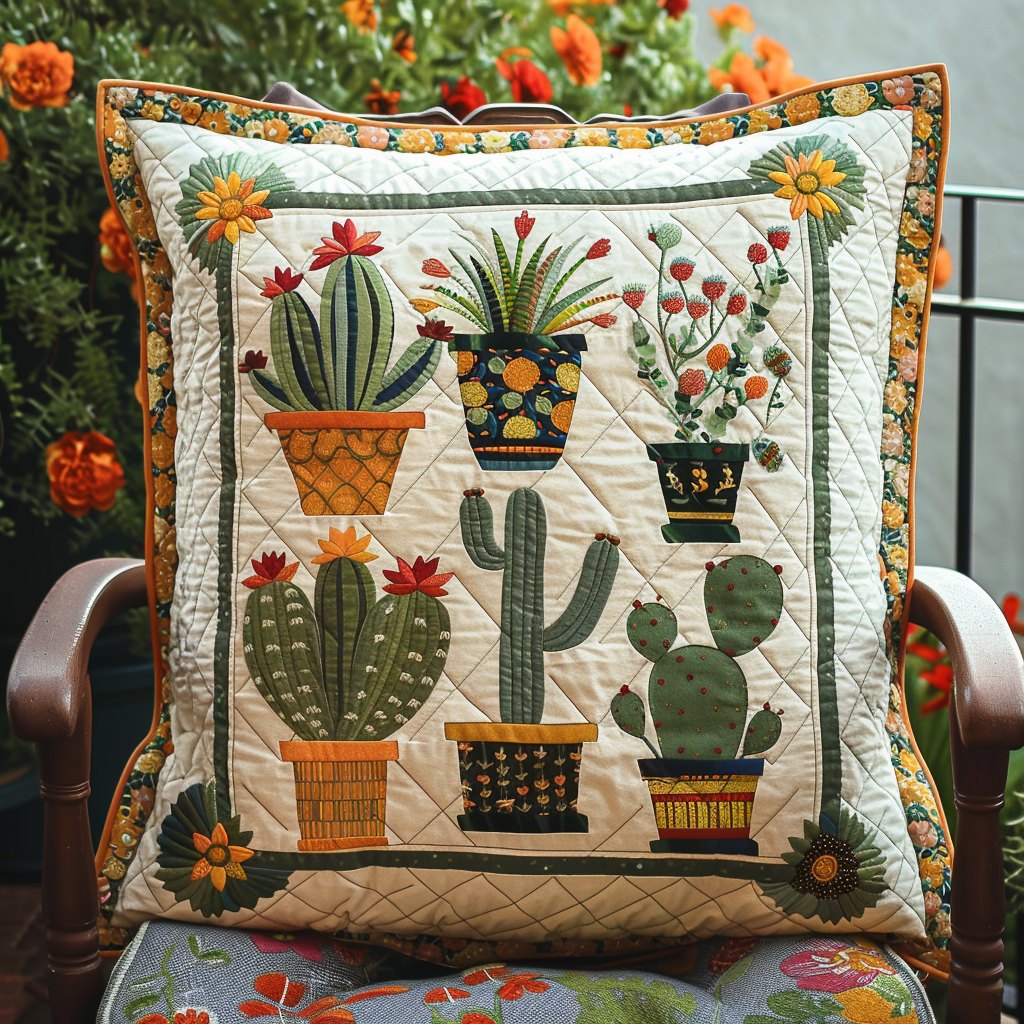 Cactus Lover Quilted Cushion Cover printed cushion cover