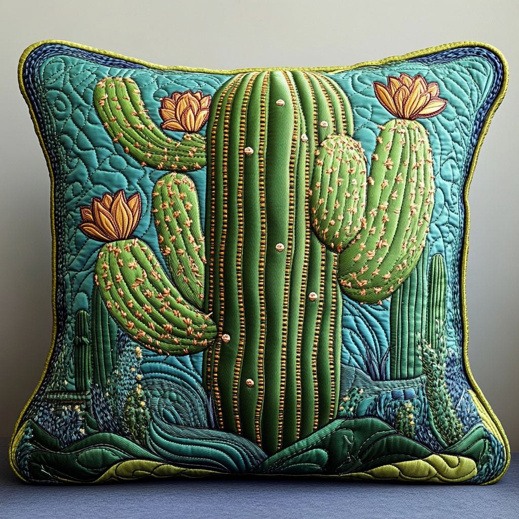 Cactus Mirage Quilted Cushion Cover printed cushion cover