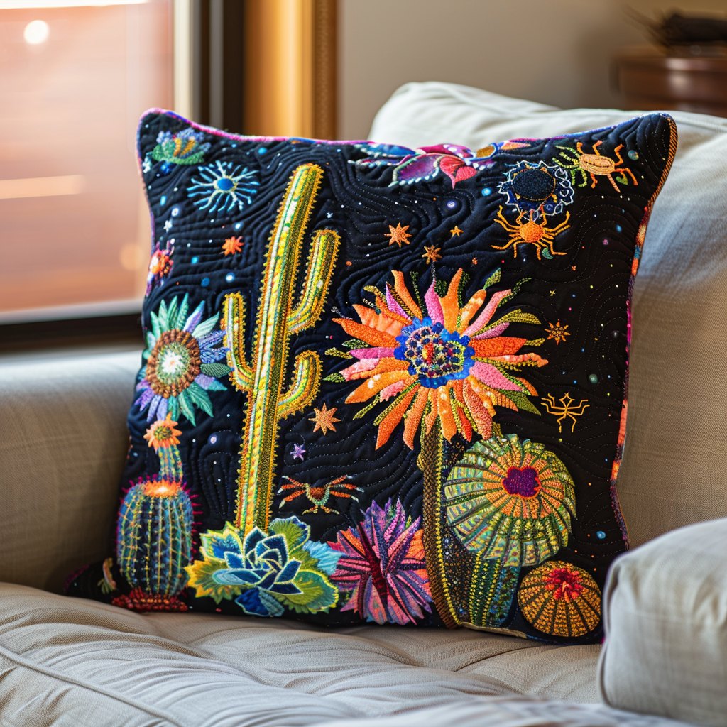 Cactus Night Fiesta Quilted Cushion Cover printed cushion cover