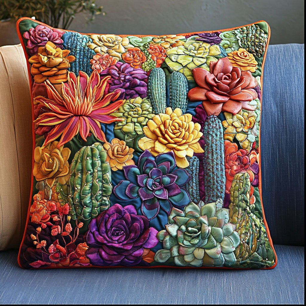 Cactus Oasis Quilted Cushion Cover printed cushion cover