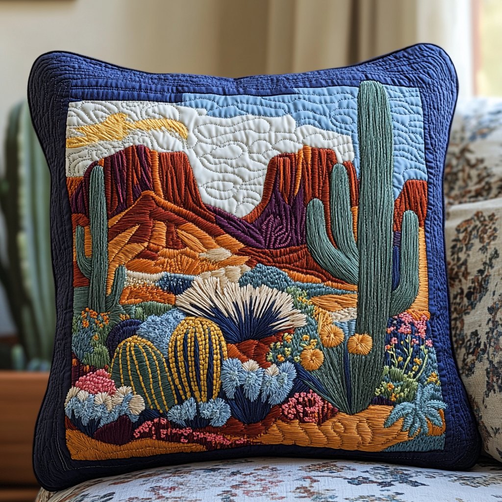 Cactus Painting Quilted Cushion Cover printed cushion cover