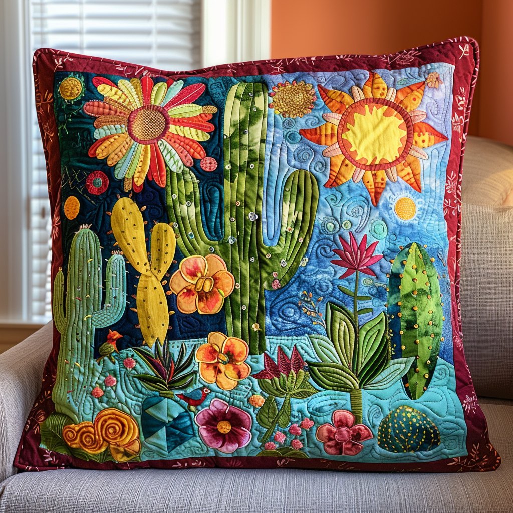 Cactus Routine Quilted Cushion Cover printed cushion cover