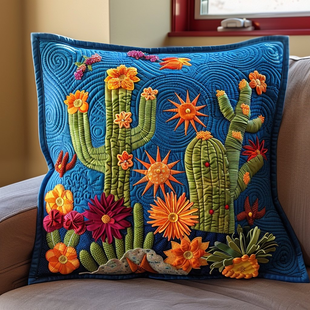 Cactus Sea Quilted Cushion Cover printed cushion cover