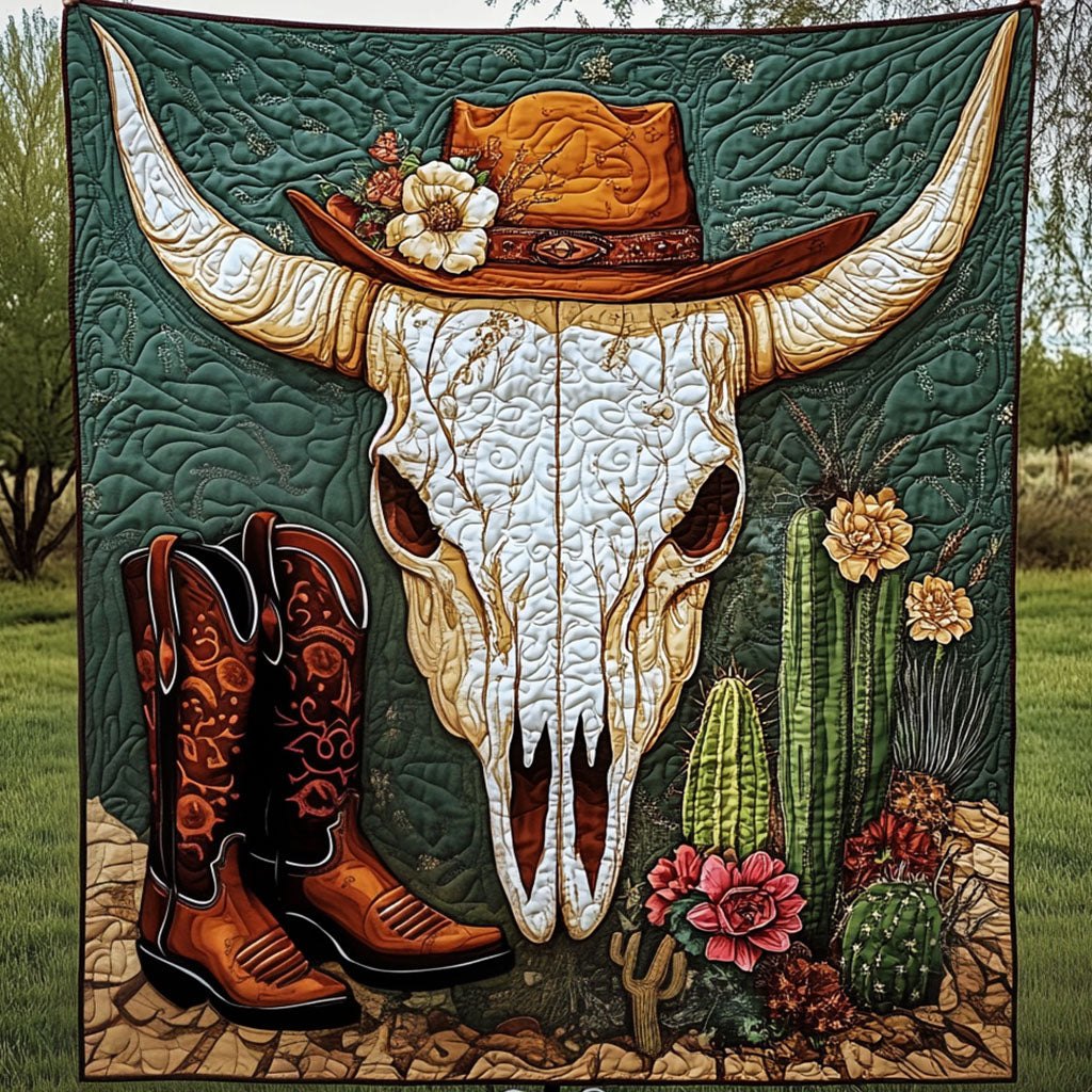 Cactus Skull Quilted Blanket printed blanket