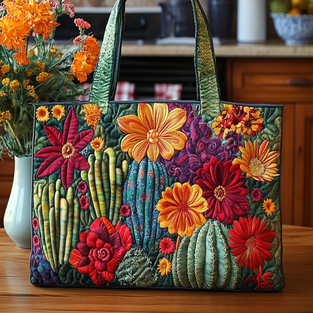 Cactus Spirit Glow Quilted Tote Bag printed tote bag