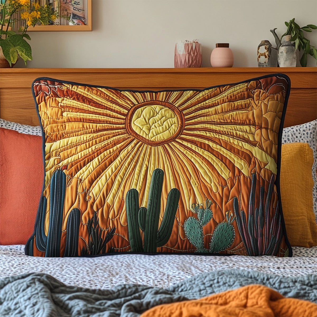 Cactus Sunrise Quilted Bedding Cushion Cover printed cushion cover