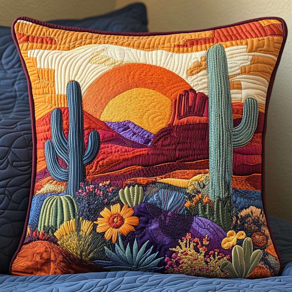 Cactus Sunrise Quilted Cushion Cover printed cushion cover