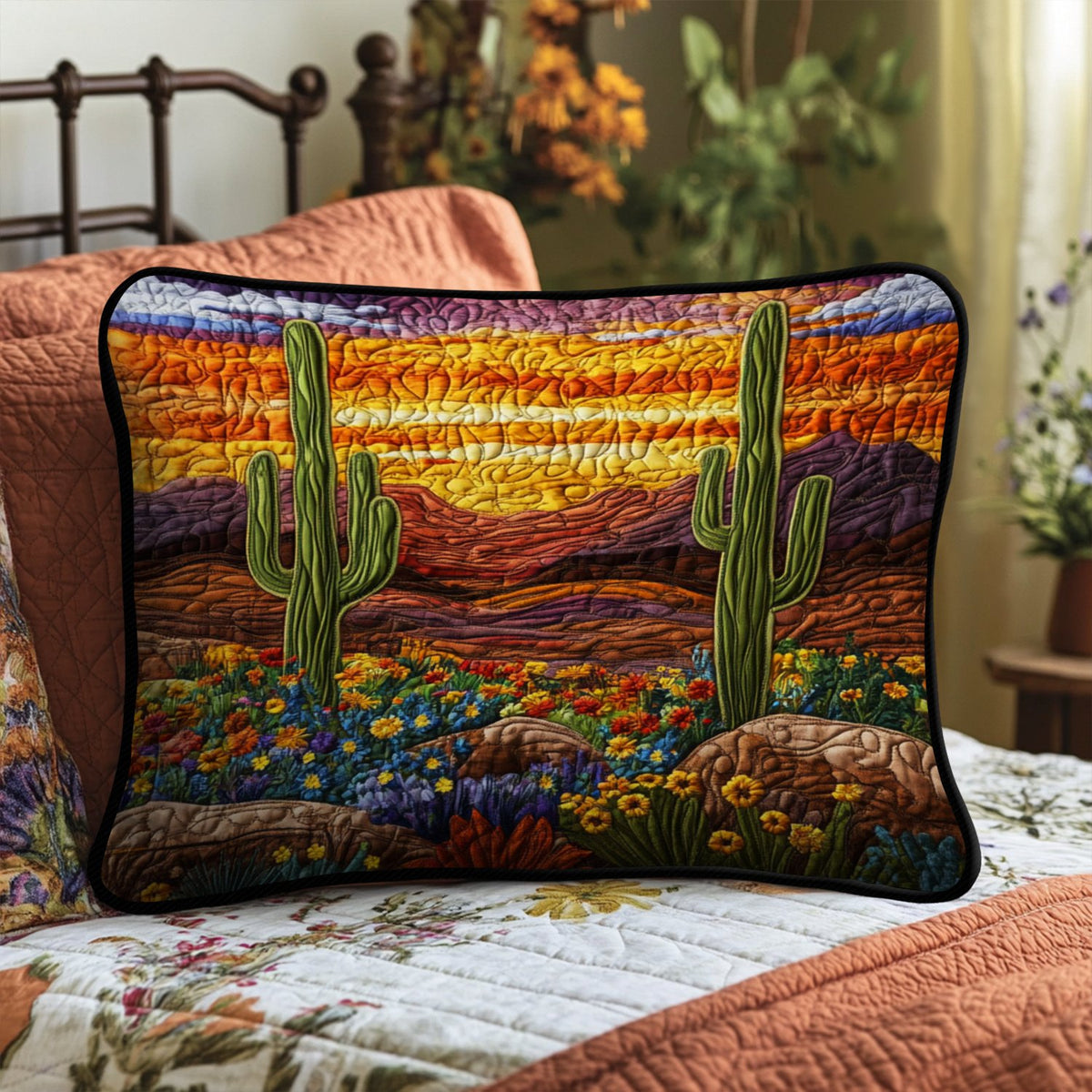 Cactus Sunrise View Quilted Bedding Cushion Cover printed cushion cover