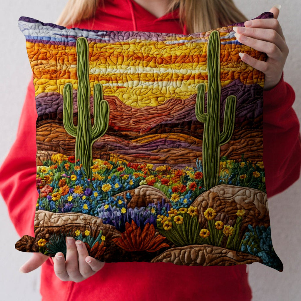 Cactus Sunrise View Quilted Cushion Cover printed cushion cover