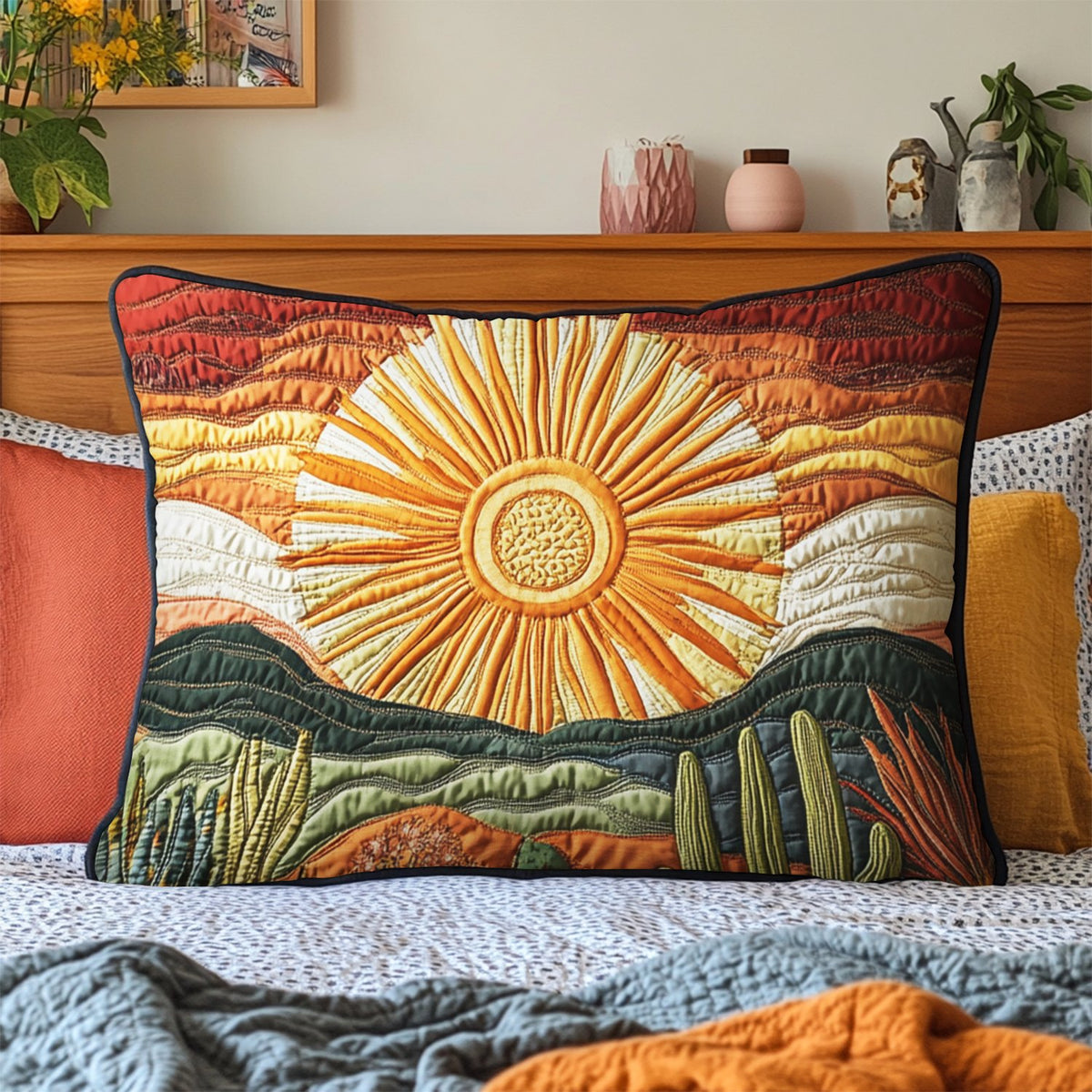 Cactus Sunset Quilted Bedding Cushion Cover printed cushion cover