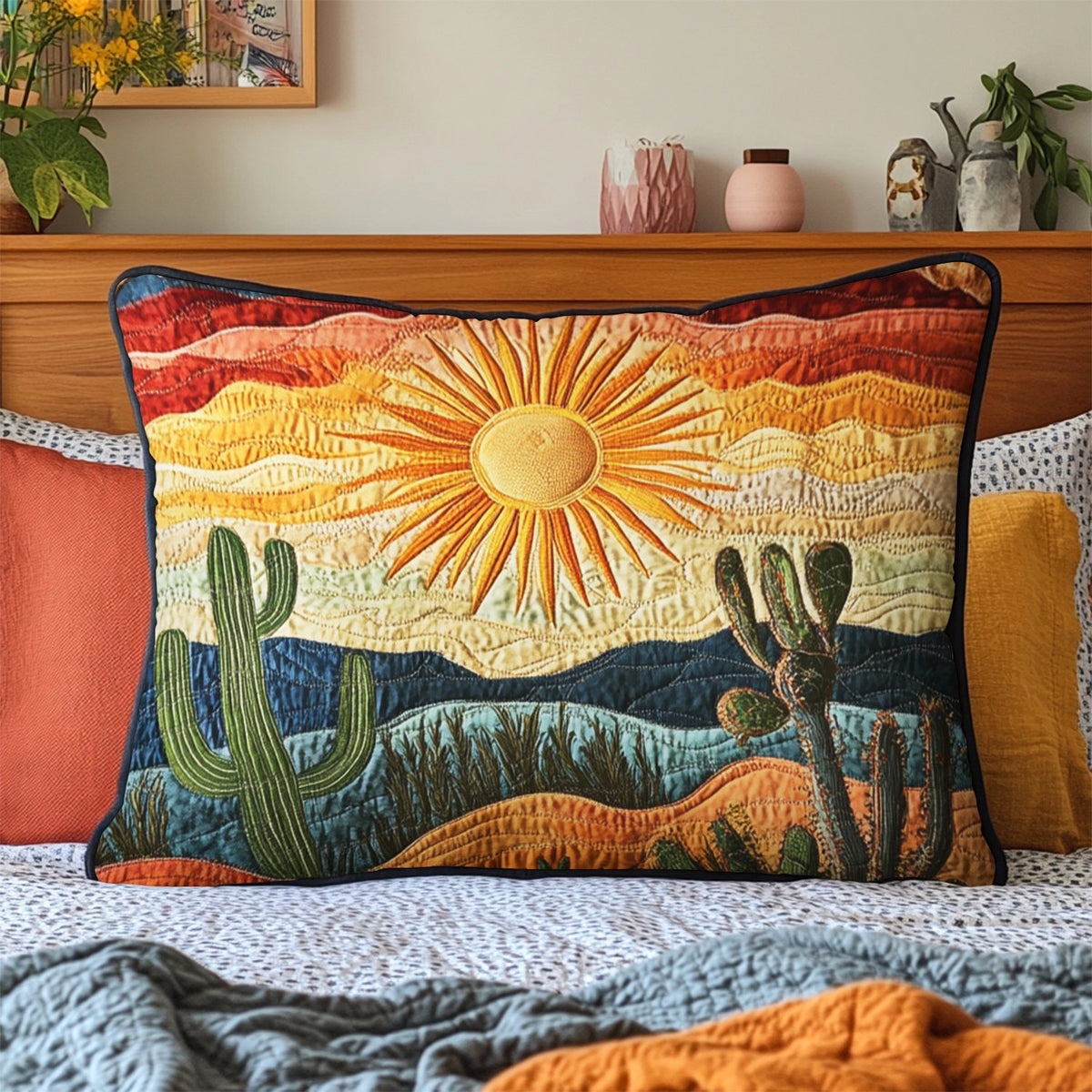 Cactus Sunset Quilted Bedding Cushion Cover printed cushion cover