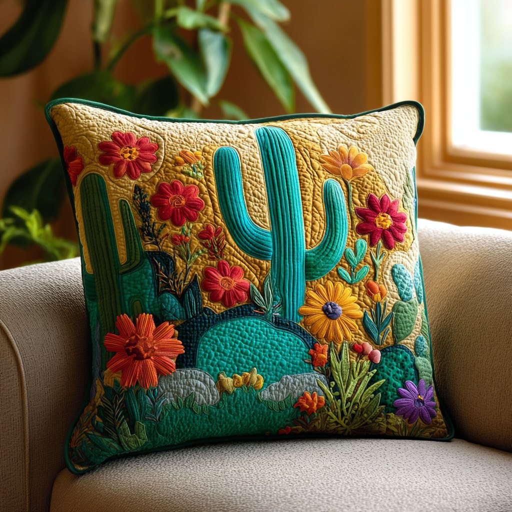 Cactus Sunset Quilted Cushion Cover printed cushion cover