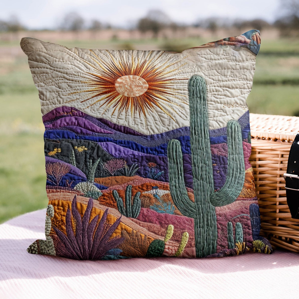 Cactus Sunset Quilted Cushion Cover printed cushion cover