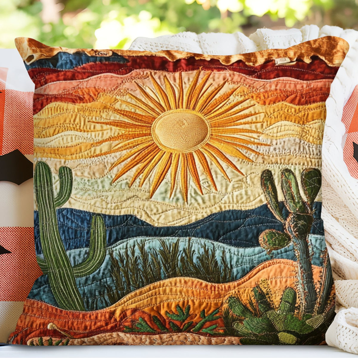 Cactus Sunset Quilted Cushion Cover printed cushion cover
