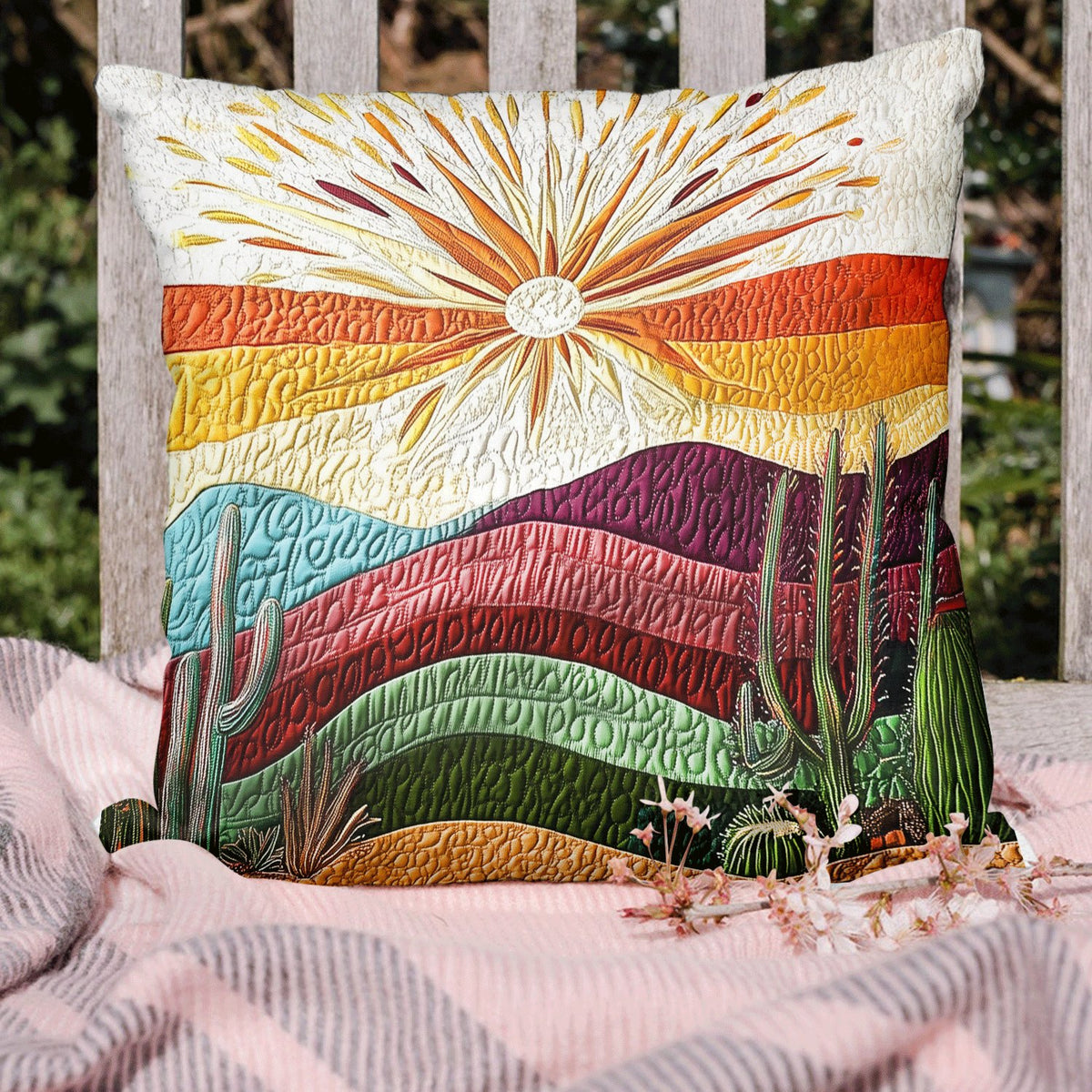 Cactus Sunset Quilted Cushion Cover printed cushion cover