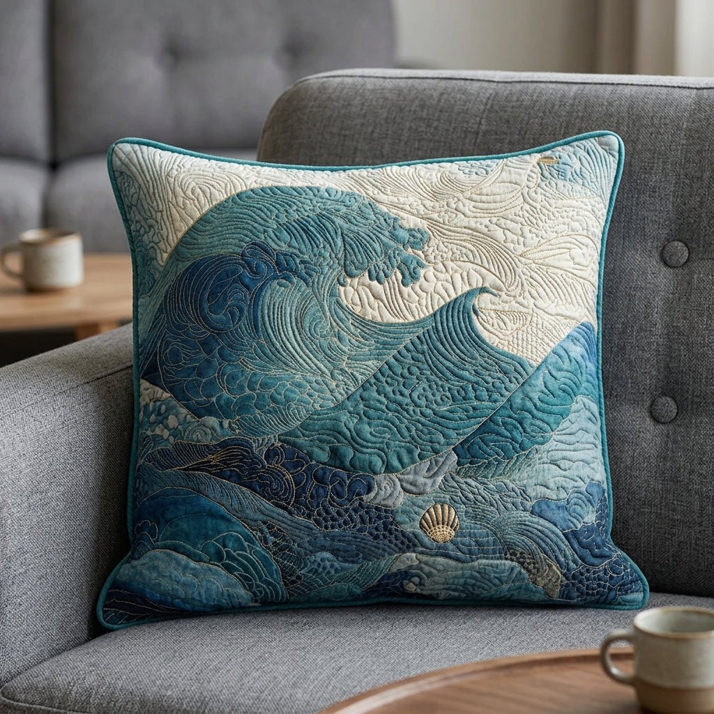 Calming Ocean Waves Quilted Cushion Cover printed cushion cover