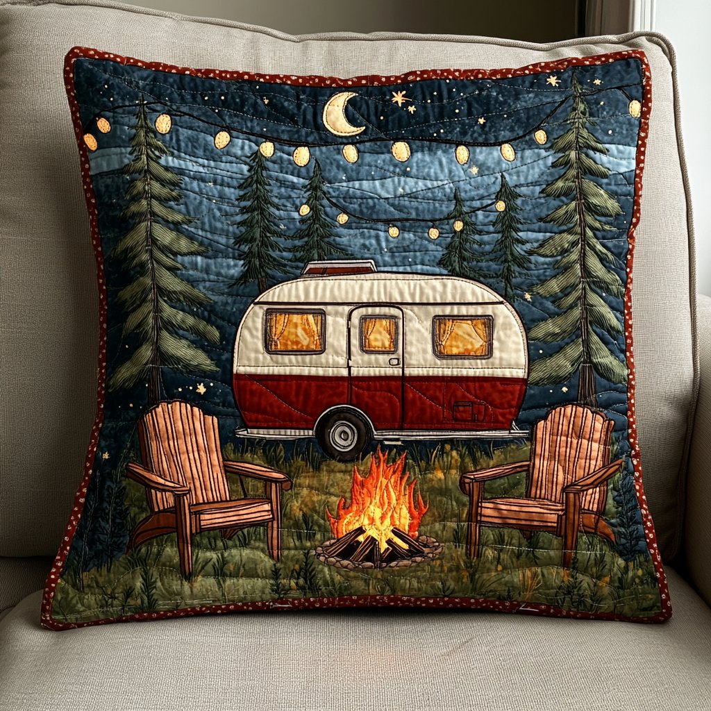 Campfire Nights Quilted Cushion Cover printed cushion cover