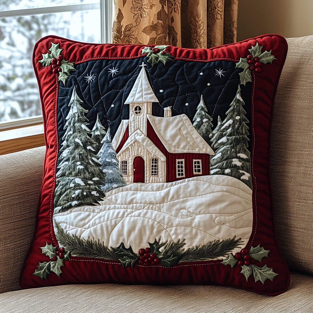 Candlelight Church Quilted Cushion Cover printed cushion cover