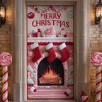 Candy Cane Fireplace Quilted Door Curtain printed door curtain