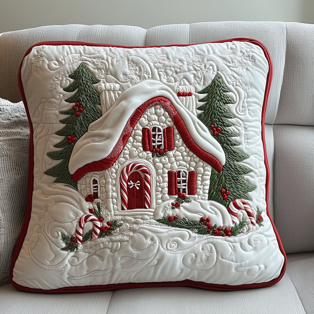Candy Canes Whimsical House Quilted Cushion Cover printed cushion cover