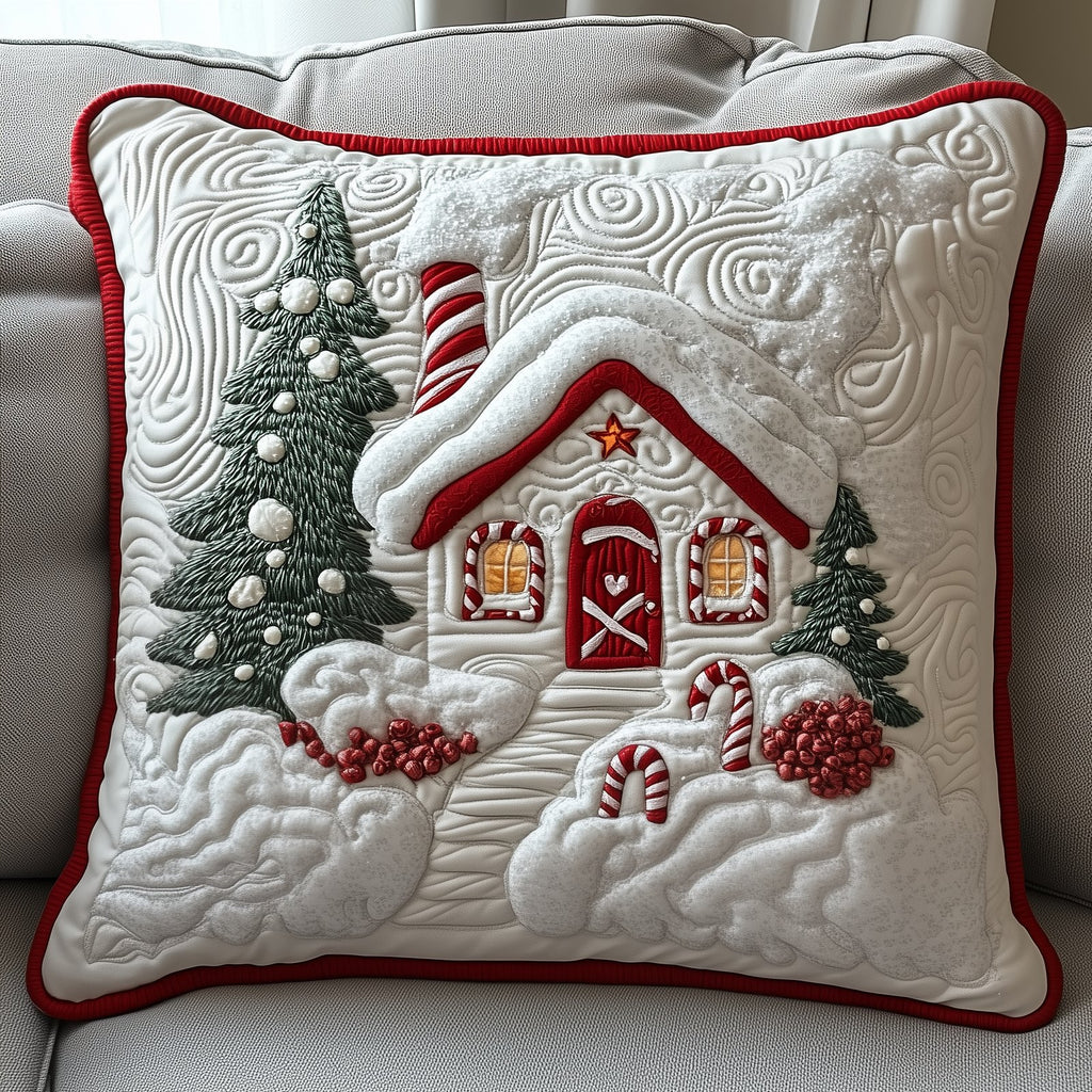 Candy Canes Whimsical House Quilted Cushion Cover printed cushion cover