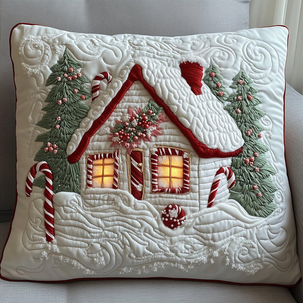 Candy Canes Whimsical House Quilted Cushion Cover printed cushion cover