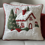 Candy Canes Whimsical House Quilted Cushion Cover printed cushion cover